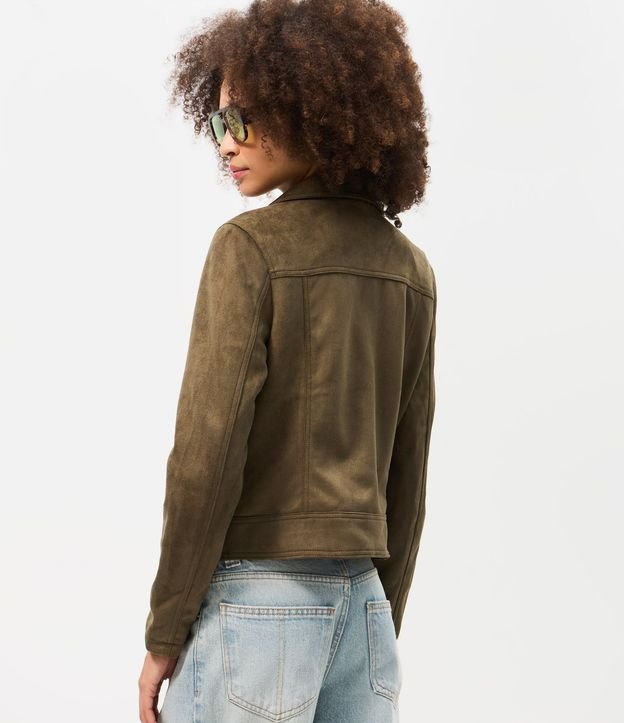 Campera Biker en Gamuza con Bolsillos y Cremallera 5