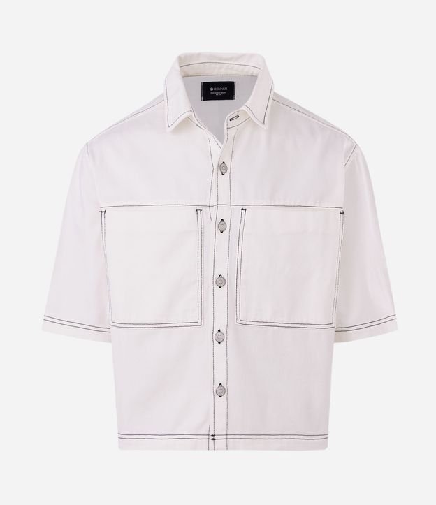Camisa Boxy en Sarga con Bolsillos Grandes y Costura Contrastante