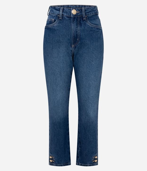 Pantalón Recto Cropped Jeans con Cintura Alta y Botones en el Ruedo 5
