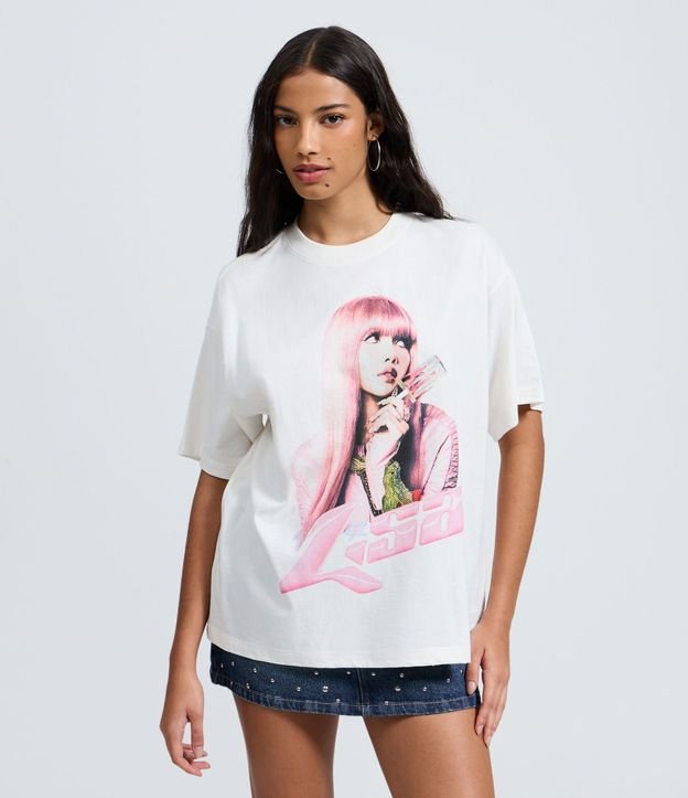 Remera Boxy Estampada con Cantora Lisa en Algodón