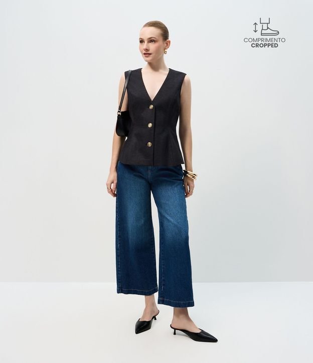 Pantalón de jean Wide Cropped com  Cintura Alta 1
