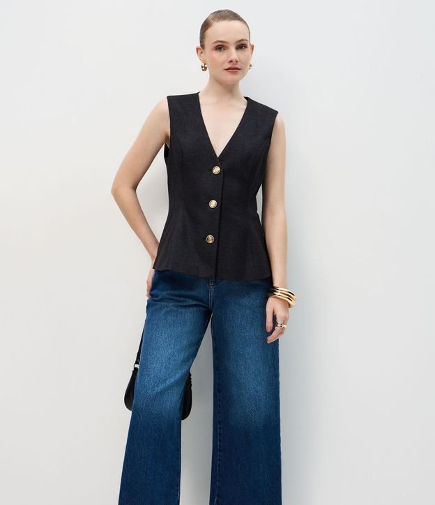 Pantalón de jean Wide Cropped com  Cintura Alta 2