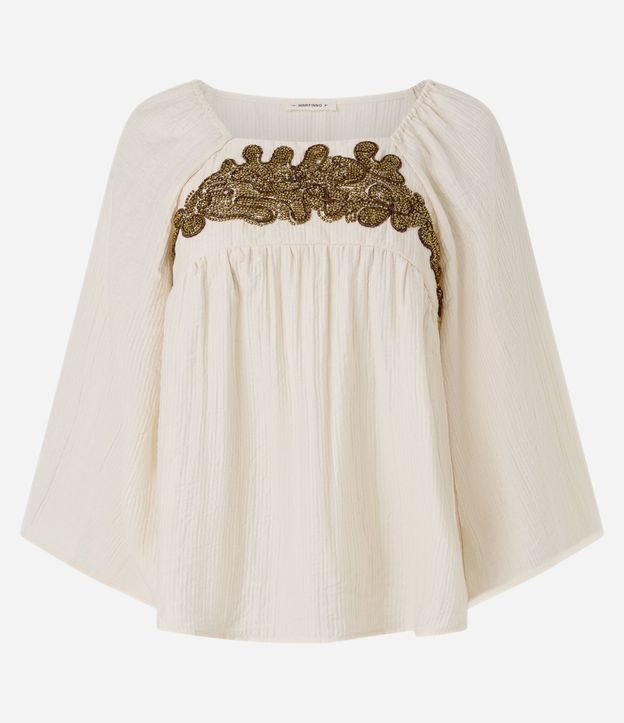 Blusa Bata en Viscosa con Bordado Contrastante 5
