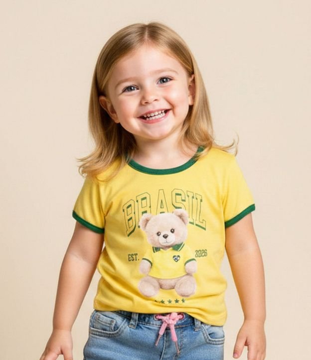 Remera Infantil con Estampado Oso de Brasil del Mundial - Talle 1 a 6 años