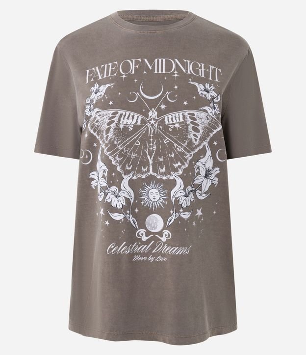 Remera Estampada con Lettering Fate of Midnight y Desteñida 5