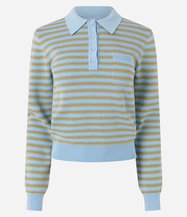 Blusa en Punto Rayada con Cuello Polo y Botones 5