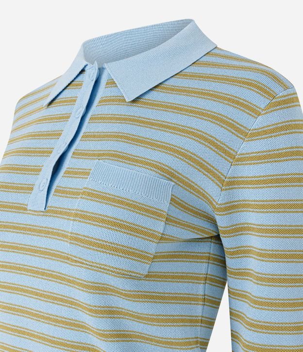 Blusa en Punto Rayada con Cuello Polo y Botones 6