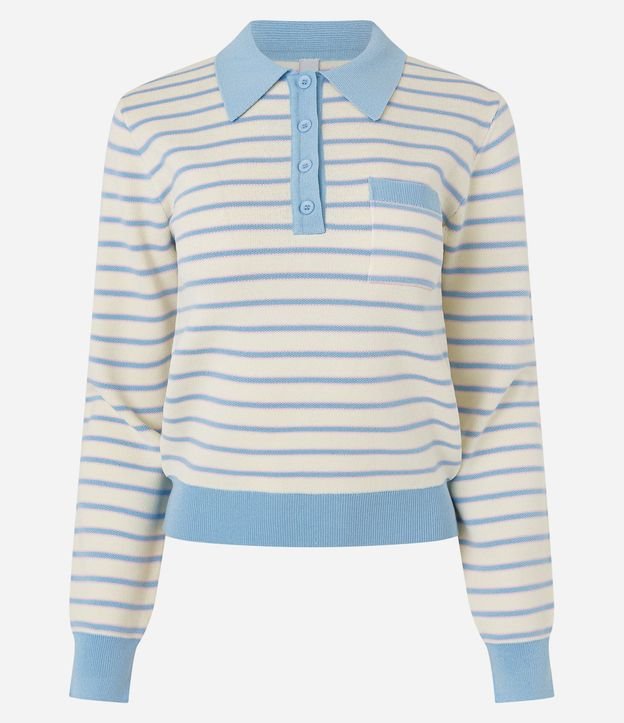Blusa en Punto Rayada con Cuello Polo y Botones 7