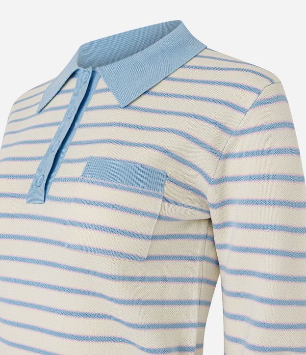 Blusa en Punto Rayada con Cuello Polo y Botones 8