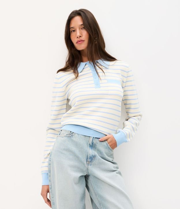Blusa en Punto Rayada con Cuello Polo y Botones 3