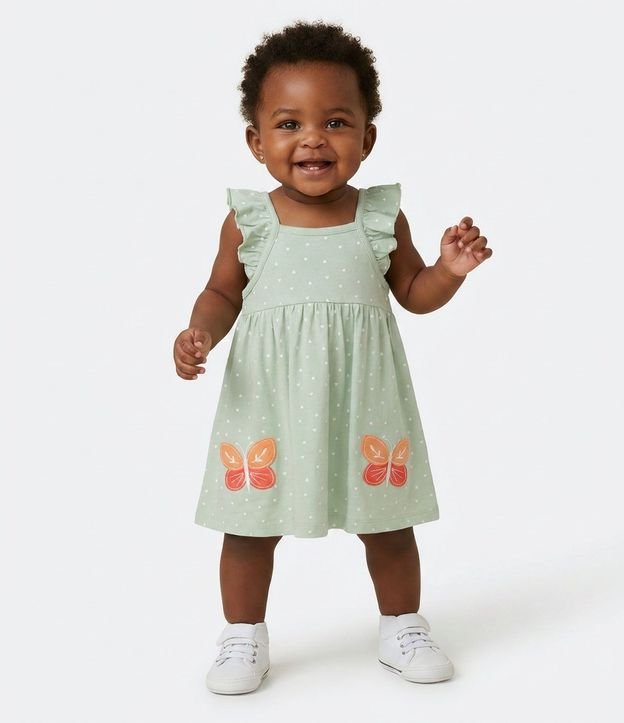 Vestido Bebé en Algodón con Estampado de Mariposas y Bombacha - Talle 0 a 18 Meses