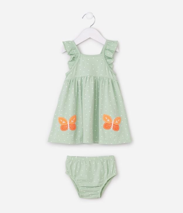 Vestido Bebé en Algodón con Estampado de Mariposas y Bombacha - Talle 0 a 18 Meses 2