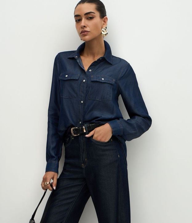 Camisa Western en Liocel con Bolsillos Delanteros