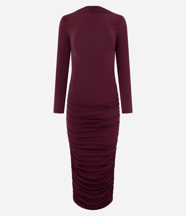 Vestido Midi en Microfibra con Escote Canoa y Frunzidos Laterales