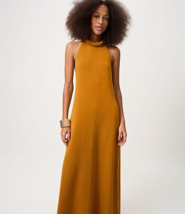 Vestido Midi en Punto con Cuello Dobrado