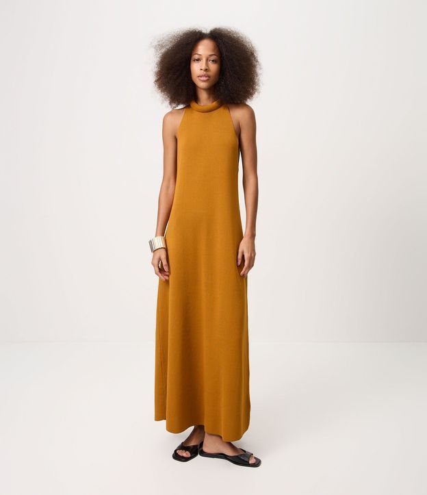 Vestido Midi en Punto con Cuello Dobrado 2