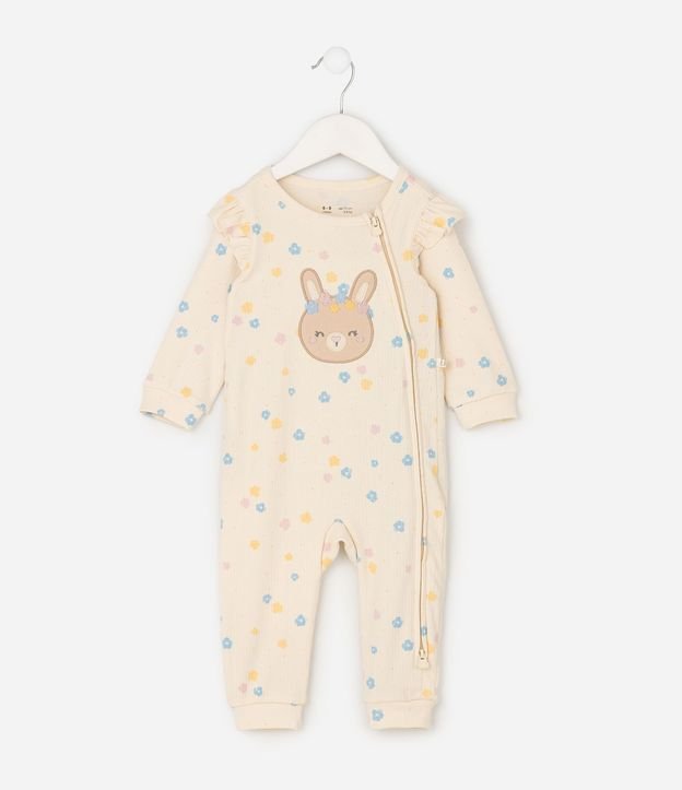 Mono Infantil en Rib con Conejo Bordado y Floral - Talle RN a 18 meses 2