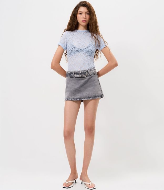 Blusa Manga Corta en Encaje con Textura Floral 2