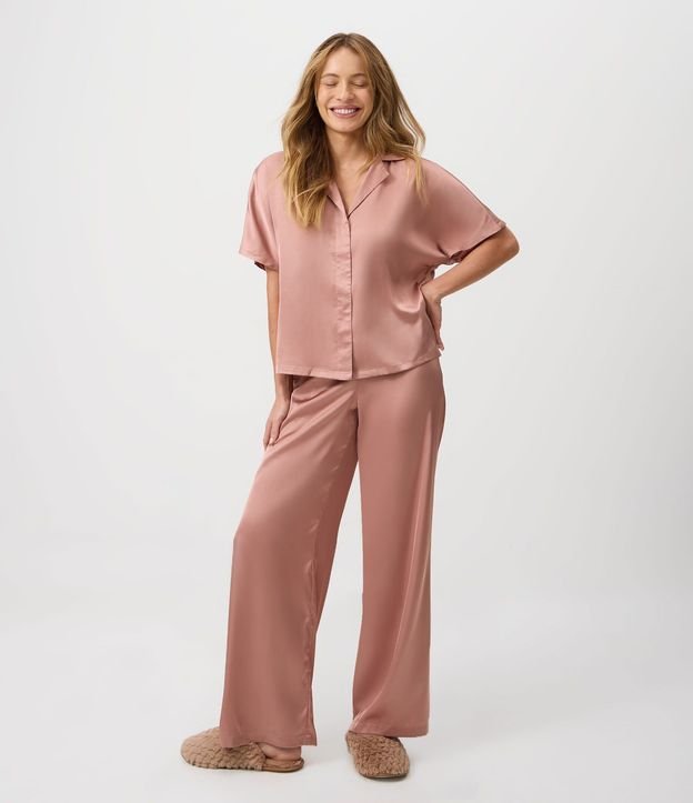 Pijama Americano con Blusa y Pantalón en Satén