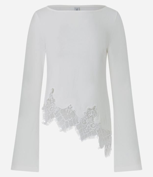 Blusa Femenina en Algodón con Cuello Bote y Detalle de Encaje 5