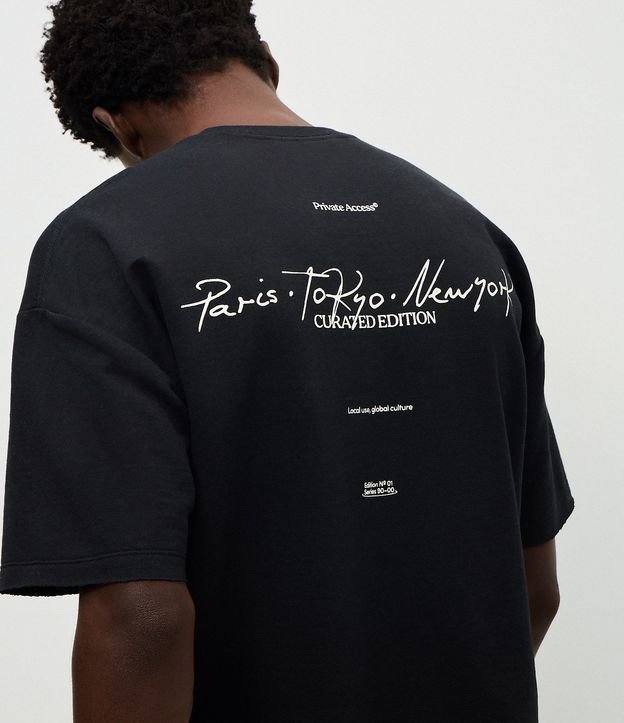 Remera Oversized en Algodón con Lettering Paris Tokyo New York