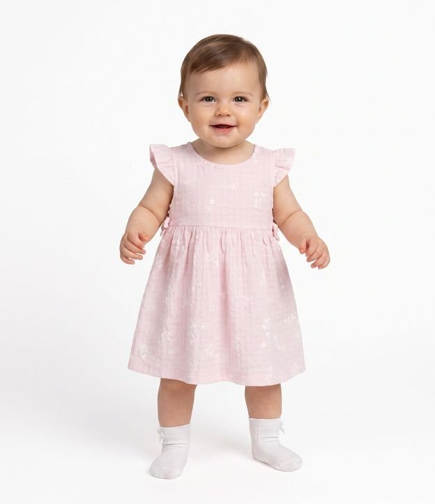 Vestido Infantil en Algodón con Recorte en la Cintura - Talle 0 a 18 Meses 1