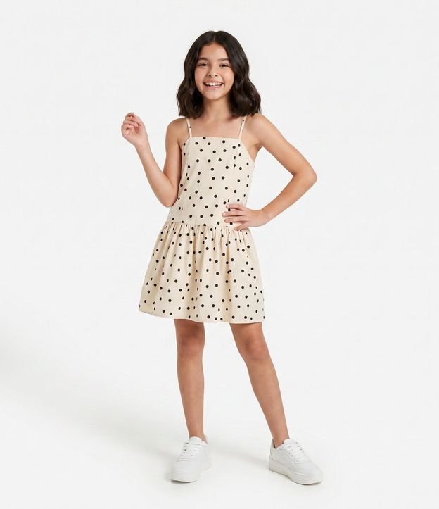 Vestido Infantil Balonê en Tricolina con Estampa de Lunares - Talle 5 A 16 años