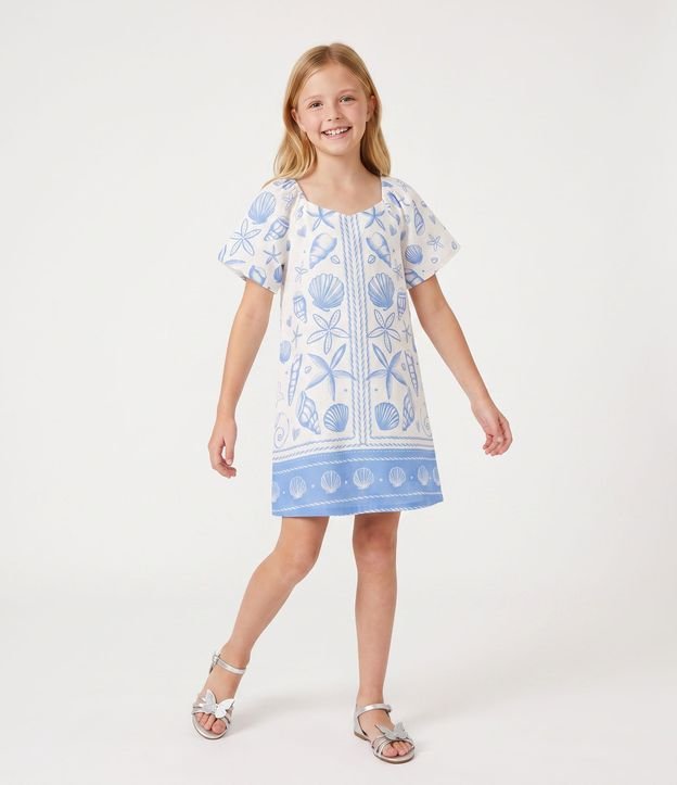Vestido Infantil en Viscosa Estampado Fondo del Mar – Talle 5 a 16 años