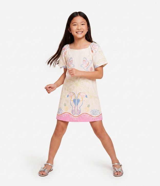 Vestido Infantil en Viscosa con Estampa Tropical de Papagayos – Talle 5 a 16 años 2