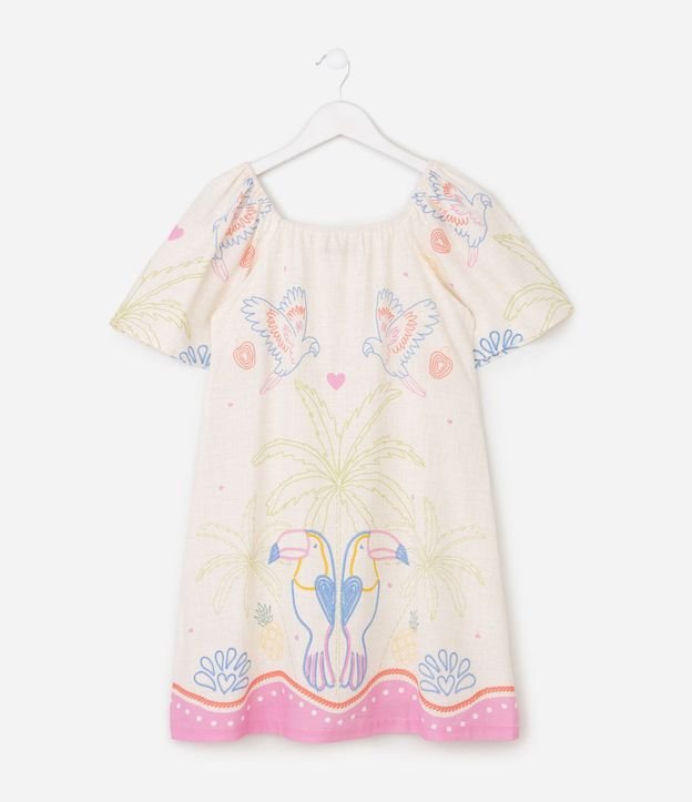 Vestido Infantil en Viscosa con Estampa Tropical de Papagayos – Talle 5 a 16 años 4