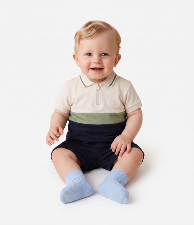 Conjunto Infantil Piquet Recortes y Cremallera en el Cuello - Talle 03 a 18 Meses 1