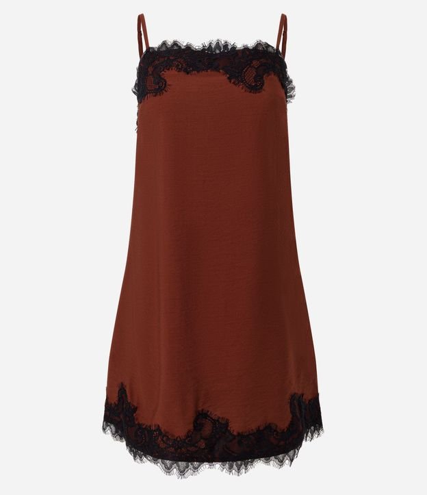 Vestido corto en Viscosa Texturizada con Encaje en el Bajo y Escote 5