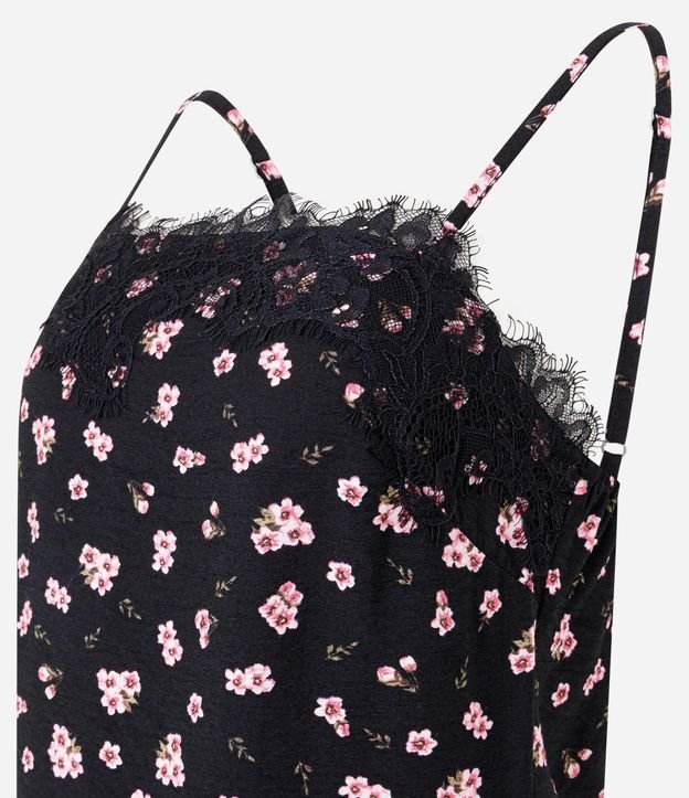 Vestido Corto Floral en Viscosa Texturizada con Encaje en el Escote y Bajo 6