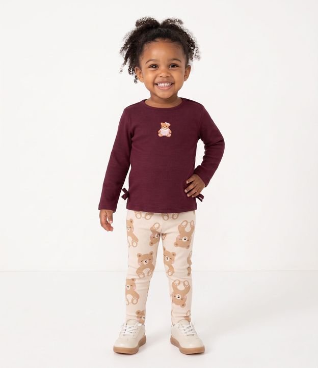 Blusa Infantil Slim con Bordado de Osito y Moñitas Laterales – Talle 1 a 6 años