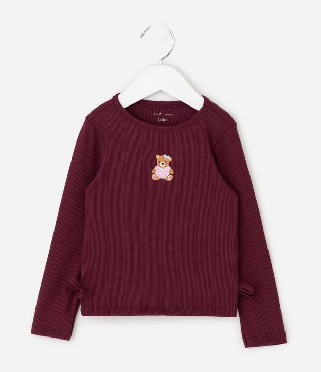 Blusa Infantil Slim con Bordado de Osito y Moñitas Laterales – Talle 1 a 6 años