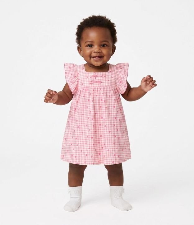 Vestido Infantil con Estampado de Frutillas y Bombacha - Talle 0 A 18 Meses
