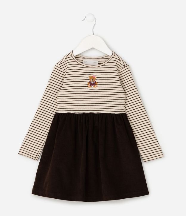 Vestido Slim Evasê Infantil con Terciopelo Coctel y Bordado Oso – Talle 1 a 6 años