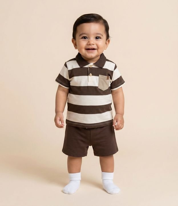 Conjunto Bebe en Algodón Listrado con Pequeño Bolsillo – Talle 0 a 18 Meses