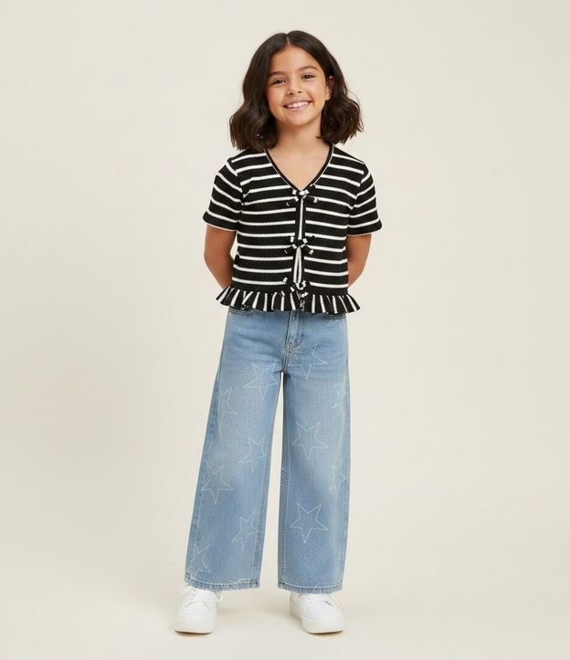 Pantalón Infantil Jeans Wide Leg con Estrellas - Talle 5 a 16 años