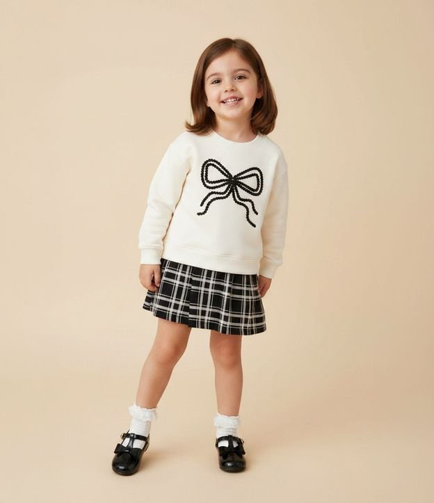 Vestido Infantil con Pollera de Cuadros y Aplicación de Lazo – Talle 1 a 6 años