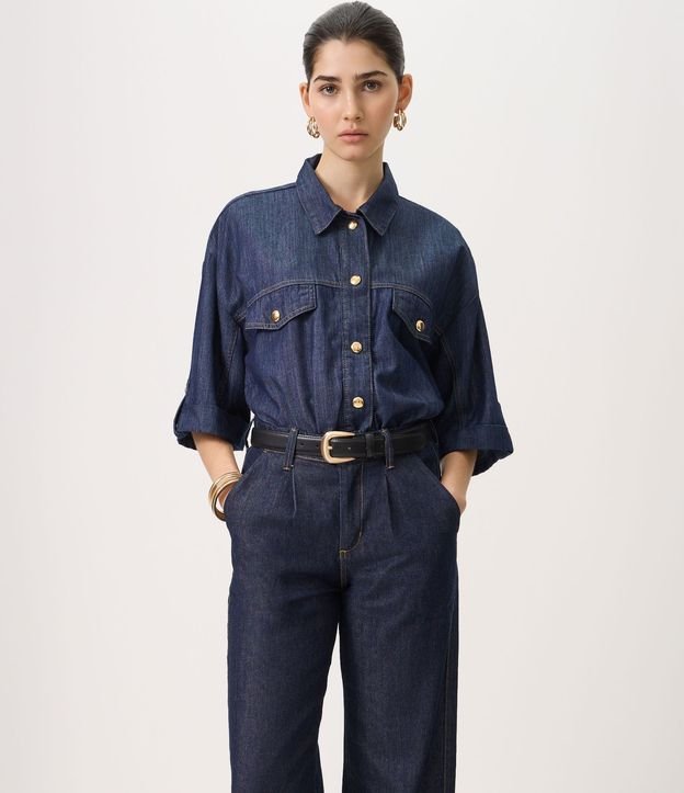 Pantalón de Jean Recta Comfort Sastrería con Pliegues Delanteros 2