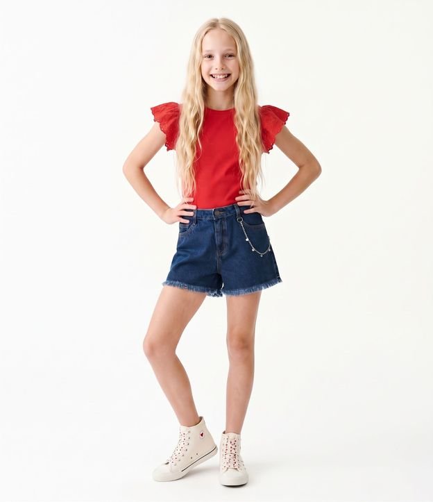 Remera Infantil con Manga en Bordado Inglés Talle 5 a 16 años