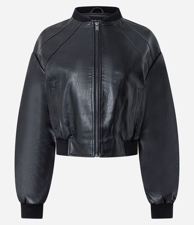 Campera Bomber en PU con Cuello Alto 5