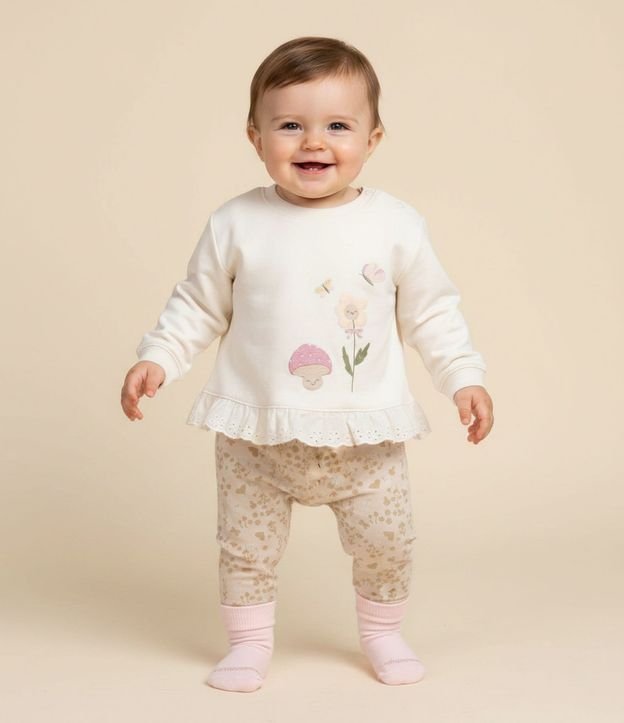 Conjunto Bebé con Estampa Floral con Hongos – Talle 0 a 18 Meses