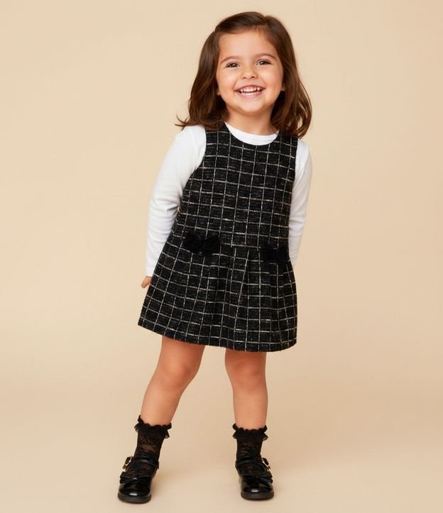 Vestido Evasê Infantil en Tweed con Moñitas Aplicados – Talle 1 a 6 años