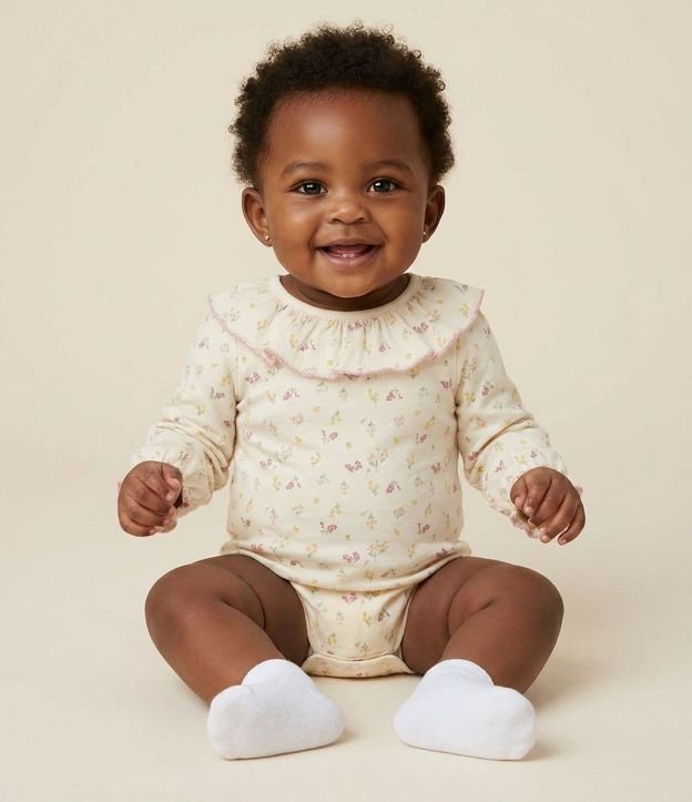 Body Infantil con Cuello Muñeca y Estampa Floral – Talle 0 a 18 Meses
