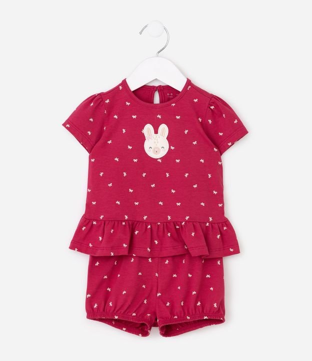 Conjunto en Algodón Bebé Bata y Short con Estampa de Moñitas - Talle 0 a 18 MESES 2
