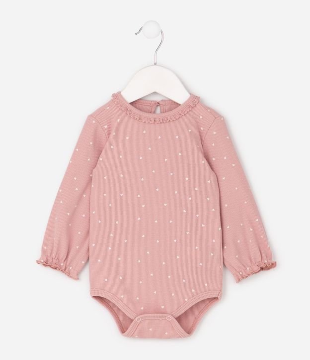 Body Bebé en Rib con Estampa Mini Corazones - Talle 0 A 18 Meses
