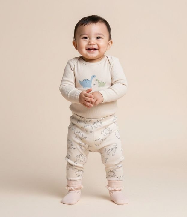 Pantalón Infantil en Rib con Estampado Dino Outline – Talle 0 a 18 Meses 1