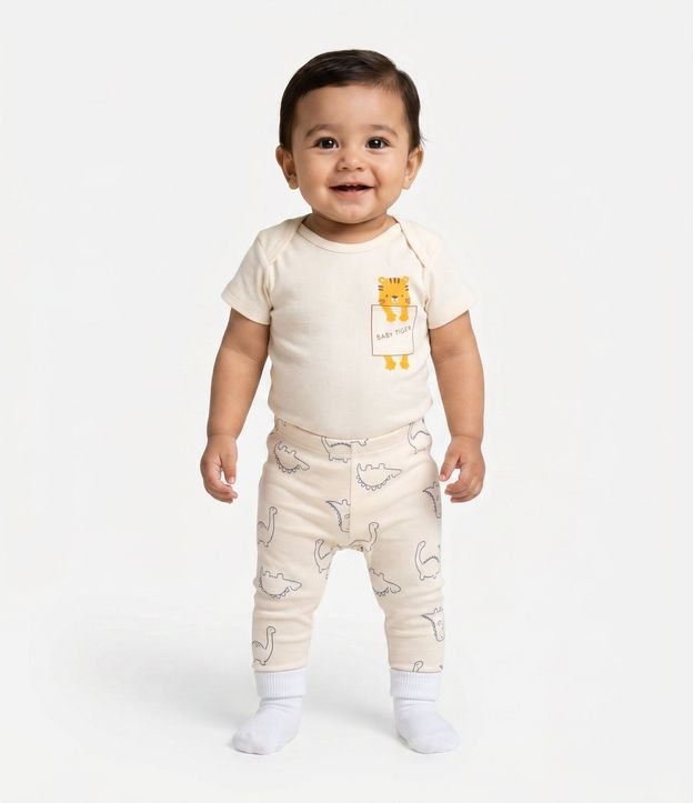 Pantalón Infantil en Rib con Estampado Dino Outline – Talle 0 a 18 Meses 2